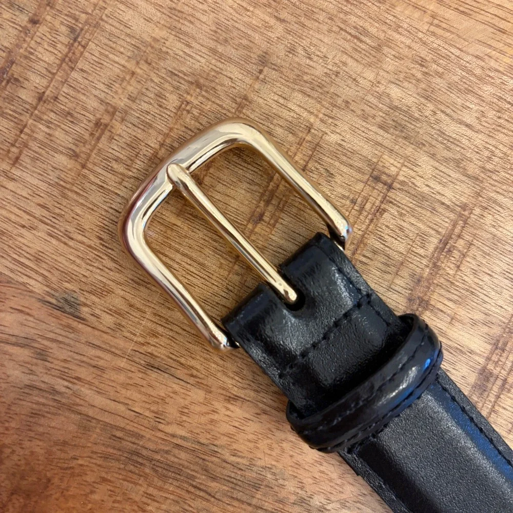 Mens Aniline Leather Dress Belt 36 Black Gold Buckle Made USA‎ Cashmere Cowhide